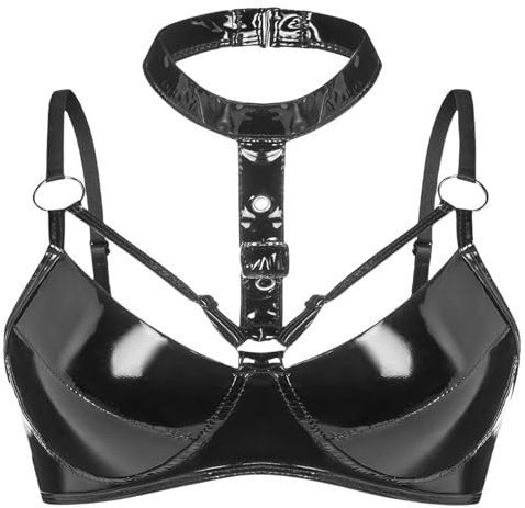 Maeau Dam latex bh sexig babydoll crop top bh wetlook glänsande bralette för nattklubb party EU S–XXL (Asie M-3XL)