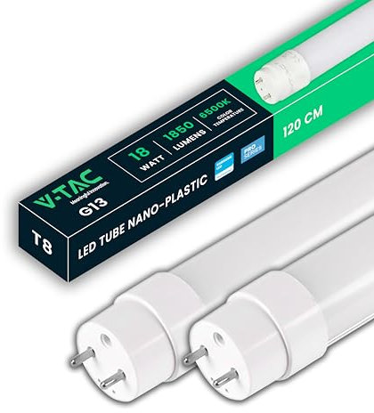 V-TAC 2X Tubi LED 120 CM con attacco G13 18W - 1850 Lumen - Chip Samsung - Tubi LED per Soffitto, Parete, Garage, Negozio - Tubo LED forma T8 - Sostituzione Neon - Luce 6400K Bianca Fredda