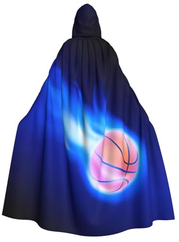 Edwal Blue Fire Basketball Ball print Unisex Medieval Viking Hooded Cape Cloak for Halloween Cosplay, Christmas Party Costume Outfits