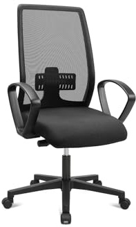 Living Chairs Basic 20 - Sedia da ufficio con tecnologia Air+, ergonomica ed economica, meccanismo sincronizzato, schienale in rete, Made in Germany, ottimo rapporto qualità-prezzo (nero + braccioli)