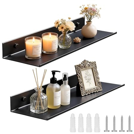 Aevorant Lot de 2 Etagere Murale Noir 40 cm, Étagère Flottante Métal, Planche Murales pour Salle de Bain, Cuisine & Bureau