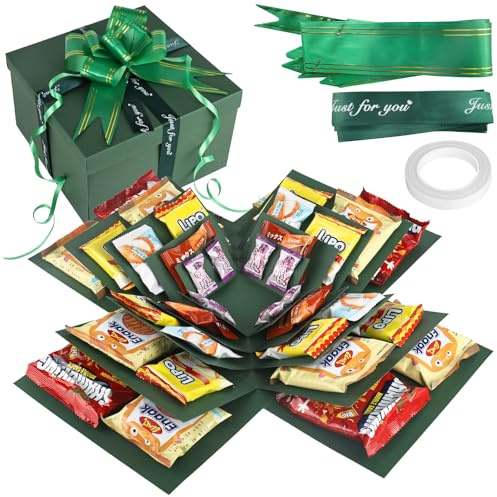 Juego de caja sorpresa de 5 capas, caja de regalo de cumpleaños con cinta, pegatinas, lazos, caja de sorpresa para Navidad, aniversario, día de San Valentín, regalo de boda, color verde