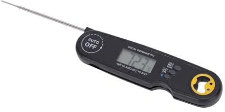 Tnfeeon Thermomètre à Viande Numérique, Thermomètre de Cuisine étanche à Lecture Instantanée avec Sonde Pliable, Haute Précision pour Barbecue, Dinde et Bonbons (BLACK)