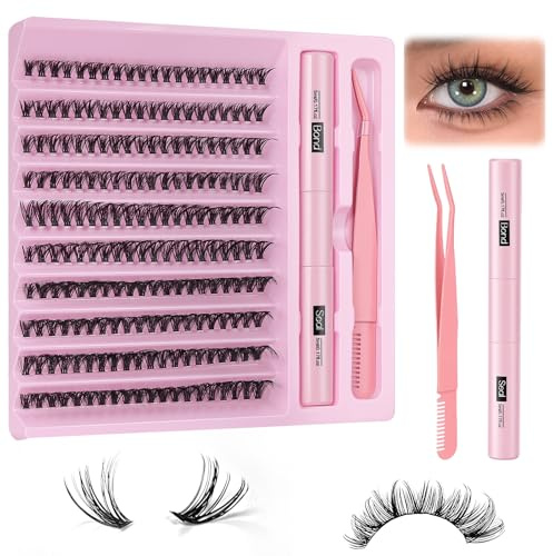 BUTBU 200 Piezas Pestañas Postizas, 40D Pestañas Pelo a Pelo, Pestañ-as Postizas Cluster Lashes Kit, con Bond,Seal y Pegamento-Pinzas, para Principiantes Niñas y Mujeres (8-16mm)