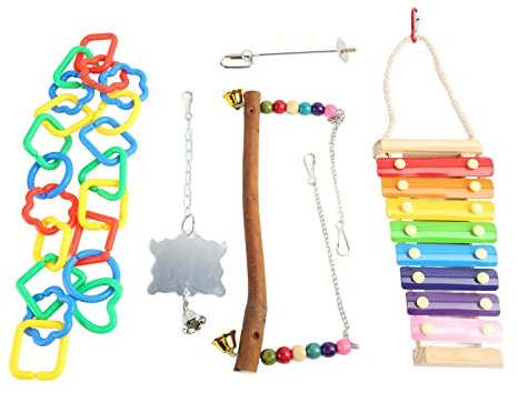 Set di 5 giocattoli di pollo colorati per pollo, verdure, spiedini, frutta, altalena, giocattolo per pappagalli e animali domestici