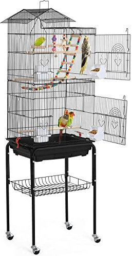 Yaheetech Vogelkäfig Vogelbauer Vogelvoliere Wellensittich vogelkäfig kanarienvögelkäfig mit Ständer 46 x 35,5 x 158,5 cm,360°drehbaren Rollen