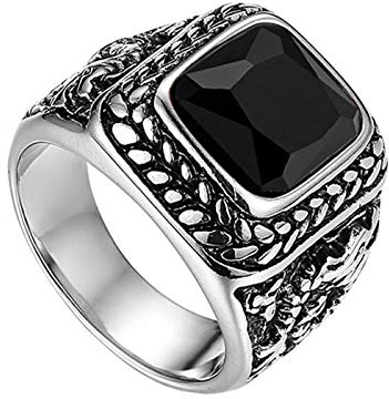 Flongo mäns ring män ringar tumring bandring sigillring med glas ädelsten silver röd svart blå drake snideri klassisk retro charm herrtillbehör, 57 (18.1), Glas