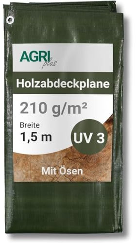 AGRI Plus Bâche de Protection en Bois 1,5 x 10 m - Avec Œillets et 50 Tendeurs I Tissu PE 210 g/m² Renforcé I Pour Couvertures à Long Terme I Résistant