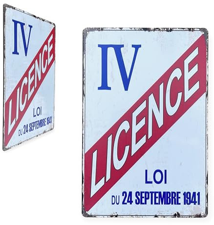 FÉENOMENN Plaque Métal Déco Vintage - Licence IV - Autorisation Débit de Boisson et Alcool - Licence 4 (30x20cm)