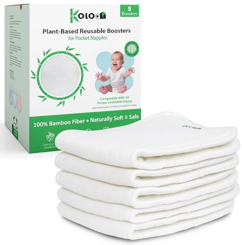 KOLO - Kit de 5 insertos para pañales lavables- 100% Bambú 4 capas reutilizables y lavables. Insertos ecológicos, suaves y super absorbentes para los pañales de tela
