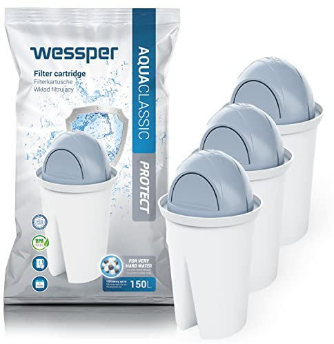 Wessper Classic Wasserfilter Kartuschen für hartes Wasser | Ersatz für Aquaphor Standard, Brita Classic, Dafi Classic Filterkartusche | Reduziert Kalk und Chlor | Reineres Wasser | Pack 3