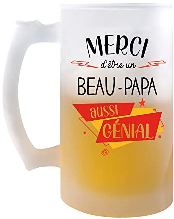 Planetee Chope Merci Beau-Papa Génial | Verre à bière Pinte Idée Cadeau Anniversaire Noël Fête des Pères
