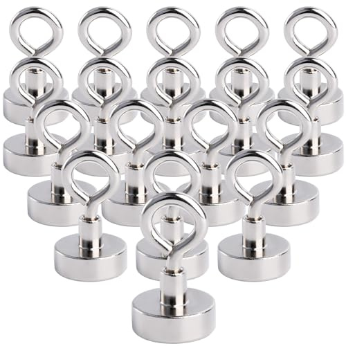 MIN CI 18 ganchos magnéticos extrafuertes, 20 mm, imanes de neodimio, fuerza de tracción, 10 kg (22 libras), imán con gancho, soporte magnético, redondo, gancho magnético para camping