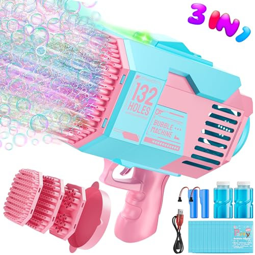 Hot Bee Seifenblasenmaschine für Kinder, Bazooka Seifenblasenpistolen für Kinder mit 36/73/132 Löchern, Bubble Maker mit Licht, 2 Seifenblasenlösung, Outdoor/Party/Hochzeit Spielzeug für Jungen