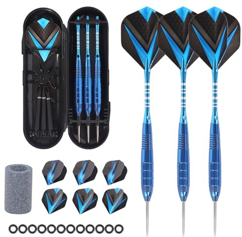CUINIUNAID Dartpfeile mit Metallspitze 22 Gramm Profi Steeldarts mit Metallspitze Steeldarts Set Steel Darts Pfeile Set Stahl Spitze Dartpfeile Set 3 Aluminium Schaft und 6 Flightschoner