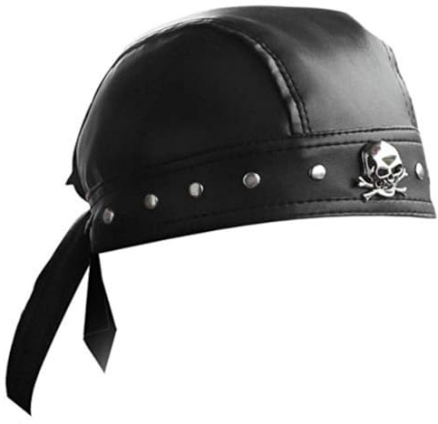 ESYTCH Leather Bandana Biker Doo Do Rag Headwrap Studded Skull Cap Capsmith Du Rag Black
