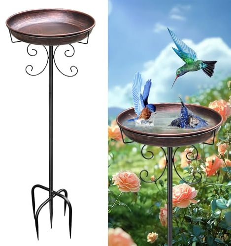 MaxAwe Metall Vogeltränke Stehend, 35x12In Antike Vogelbad für Draußen Garten, Groß Frostsicher Winterfest Vogelbecken Futter Schüssel Wasserschale für Wildvögel Wassertränke