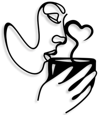 Minimalistische Metall Wandkunst, Metall Kaffeeschild Wanddekoration,Schwarzem,36 * 30cm,menschliches Gesicht Draht Kunst Dekor, Kaffee Bar Schild,für Küche Wohnzimmer Café Lounge.