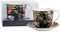 LIVELLO Set aus Porzellan Jumbo Tasse mit Untertasse 400 ml Elegante Teetasse Kaffeetasse mit Unterteller für Kaffee und Tee Design Blumen Schwarz