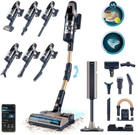 Cecotec Aspiradora Escoba Sin Cable Conga Rockstar 11500 Odyssey Station Connected IA, Máx 300 AW, 800 W, Inteligencia Artificial, App, Hasta 110min autonomía, Base autovaciado, Tubo Flexible, Kit Acc
