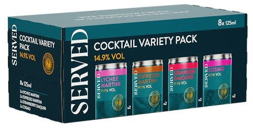 SERVED Cocktail Variety Pack, 14.9% ABV, Premium Quality, Bar Strength, Pre-Mixed & Ready To Drink, 8 x 125ml Cans
