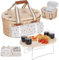Picknickkorb-Set für 4 Personen – Isolierter Weidenkorb mit wasserdichter Decke, klappbarem Picknicktisch für Wein & Bestecksets, Picknickkörbe-Set für Camping, Outdoor, Valentinstag (Kirsche)