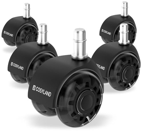 COSYLAND 5pcs Ruedas Silla Oficina - 10 mm x 22 mm Ruedas Silla Gaming (para Silla de Oficina 1-KEA) - Deslizan Suavidad y Silencio - No Rayan el Suelo - Diseño de Doble Rueda - Negro Transparente