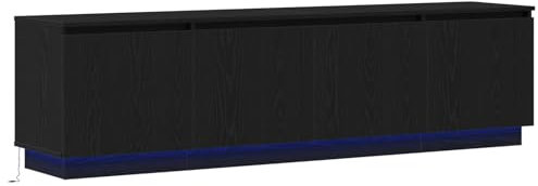 vidaXL Mobile TV Moderno in Rovere Nero con Illuminazione LED Integrata | Due Porte Scorrevoli | Scaffali Flottanti Spaziosi | Ideale per Soggiorno e Aree di Intrattenimento | Design Chic in MDF