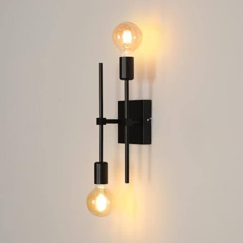 Riserva Aplique de Pared Industrial, E27 350° Ajustable Lámpara de Pared Interior Vintage Negra para Dormitorio, Sala de Estar, Comedor, Pasillo, Escaleras, Cafetería