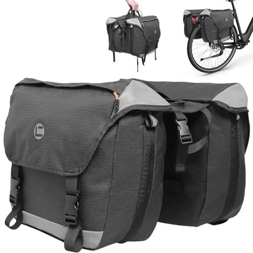 Sacoche Vélo avec Réflecteurs Housse Pluie & Poignée, Sacoches Porte Bagage Arrière Imperméable, Accessoire Voyage Sac Bagages Selle Bilatéral Etanche Multifonction pour VTT, Électrique, Navetteur