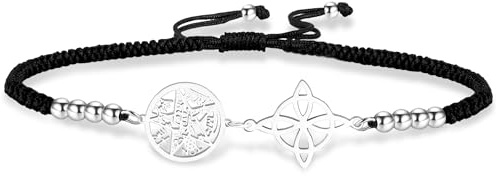 VASSAGO Pulsera de nudo de bruja Tetragrammaton Pentagrama Pulsera Celta Nudo Colgante Nombre de Dios Cuerda Trenzada Ajustable Protección Brujería Joyería Pagana para Mujer y Hombre (S-B string)