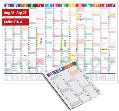 TOBJA Agenda scolaire A1 2026/2027 Color Blocks – 14 mois août 2026 à septembre 2027, vacances/jours fériés DE & AT, 150 g, inscriptible, plié | XL calendrier mural 2026-2027