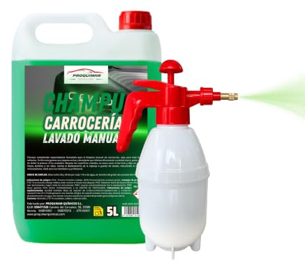 Champú Carrocerías 5L + Pulverizador a Presión | Limpieza Manual para Coches, Motos y Furgonetas | Elimina Suciedad e Insectos | Acabado Brillante
