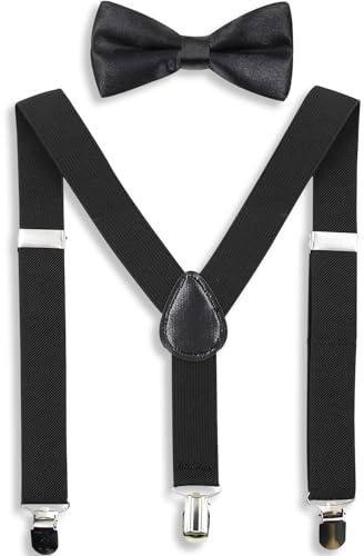 HANERDUN Kids Suspenders Bowtie Sets Adjustable Suspender Set for Boys and Girls