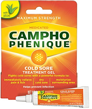 Campho Phenique Cold Sore and Fever Blister Treatment for Lips, Maximum Strength Provides Instant Relief, Helps Prevent Infection To Promote Healing, Original Gel Formula, 0.23 Oz