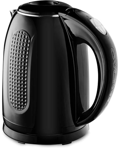 OVENTE 1.7L Double Wall Electric Tea Kettle, 1100W Water Boiler and Heater with Cool-Touch Exterior, Stainless Steel Insulated Interior, Auto Shut-Off, Boil-Dry Protection & Locking Lid, Black KD64B