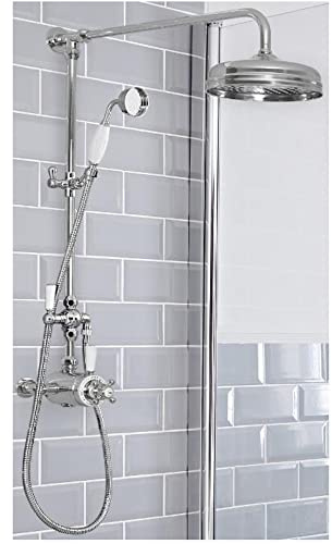 Milano Elizabeth Rigid Riser Thermostatic Mixer Valve Shower Head Handset - Chrome White