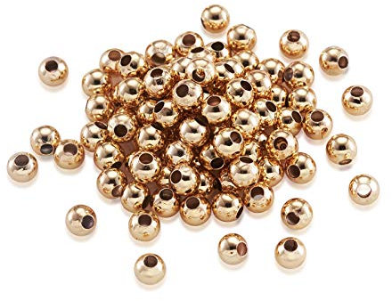 Cheriswelry Runde Abstandshalter, 3 mm, echtes 18 Karat vergoldetes Messing, winzige, glatte Kugeln, Charms für Schmuck, Armbänder, Bastelarbeiten, Loch: 1 mm, 400 Stück