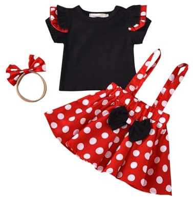 Bebé niña Falda Princesa Traje de una Pieza Vestido de Manga Corta Volante Top Camisa Conjunto de Ropa de Verano 120 Rojo 3-4 años