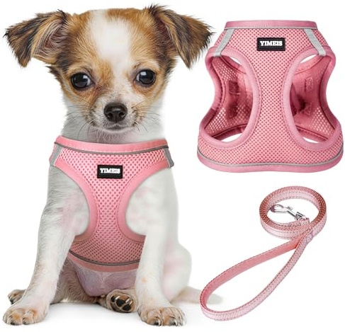 YIMEIS Juego de arnés y Correa para Perro, arnés de Malla Suave sin tirones, Chaleco Reflectante Ajustable para Cachorros pequeños, medianos y Grandes (Rosa, XS (Paquete de 1)
