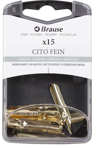 Brause 150046B - Packung mit 15 Metallfedern Cito Fein 0,3mm, für Kursivschrift und Druckschrift, ideal für Kalligraphie, 1 Pack