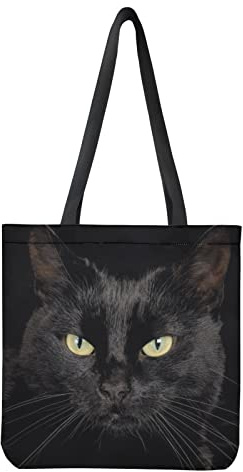 Wanyint Borsa a tracolla in tela per donne e ragazze, borsa a tracolla da spiaggia, lavoro, scuola, spiaggia, viaggi, shopping, borse a tracolla in tessuto, Gatto nero , Large