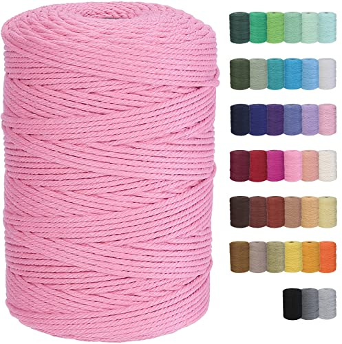 GOHOF Macrame Cord 3mm x 328yards Natural Cotton Rope Colored Soft Cotton Cord for Plant Hanger Wall Hanger Dreamcatcher (Pink)