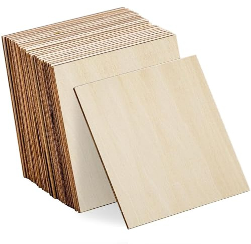 30 st basträ, obehandlat trä, tunna plywoodträplattor för hantverk, perfekta för gör-det-själv-projekt, trägravering, träbränning (100 x 100 x 2 mm)