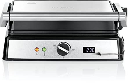 GOURMETmaxx Kontakt-Grill | Sandwichtoaster | Fettarmes Grillen | Fisch, Steaks, Burger, Paninis oder Sandwiches | Antihaftbeschichtung | Digitales Display | 2000 W [Edelstahl-Schwarz]