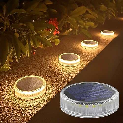 Lacasa Pack de 4 Luces Solares Exterior de Piso Suelo, LED Luz Solar para Jardín Terraza Camino Cubierta Escalera Iluminación, Exteriores IP68 Impermeable, Luz Blanco Cálido 2700K