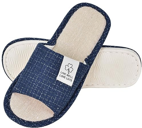 Colexy Pantofole da Donna da Uomo Antiscivolo, Lino di Cotone Materiale Comode e Traspiranti Slippers per Interni Pantofole Ospiti Lavabili Primavera Estate Ciabatte per Hotel Casa Spa (Blu, 44)