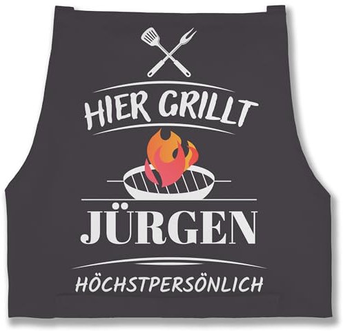 Schürze - Grillschürze Herren Männer - Hier grillt Name höchstpersönlich I Geschenk Grillen I Grill Geschenk I Lustiges Geschenk Papa I Vatertag I Geburtstag - 85x69 - Anthrazit