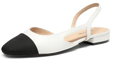 DREAM PAIRS Ballerines Slingback Femme à Bout Carré, Chaussures Plates Élégantes avec Talon Bas, Style Moderne et Estival avec Détail Bicolore,Size 36.5,Blanc,SDFA2415W