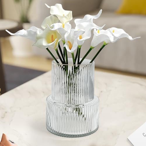 Aoderun Glasvase Vase für Blumen Gerippte Vase Moderne große Blumenvase für Wohnzimmer Esstisch Küche Büro Home Regal Hochzeit Party Dekor (transparent)